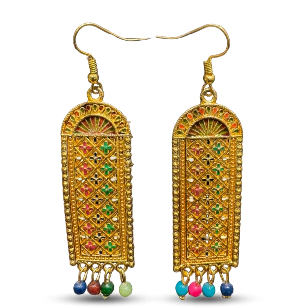 Gold-Plated Rectangular Long Dangler Earrings