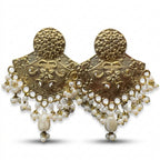 Antique Gold Chandbali Earrings with Pearl Drops