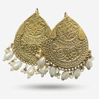 Antique-Style Gold-Finish Oversized Mughlai Drop Jhumka