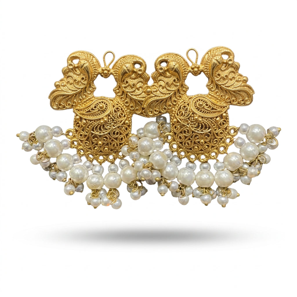 Floral Motifs Paired With Dangling White Pearl