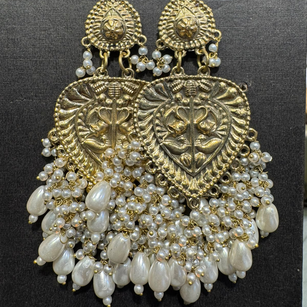 Antique Heart Pearl Tassel Earrings