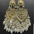 Antique Heart Pearl Tassel Earrings