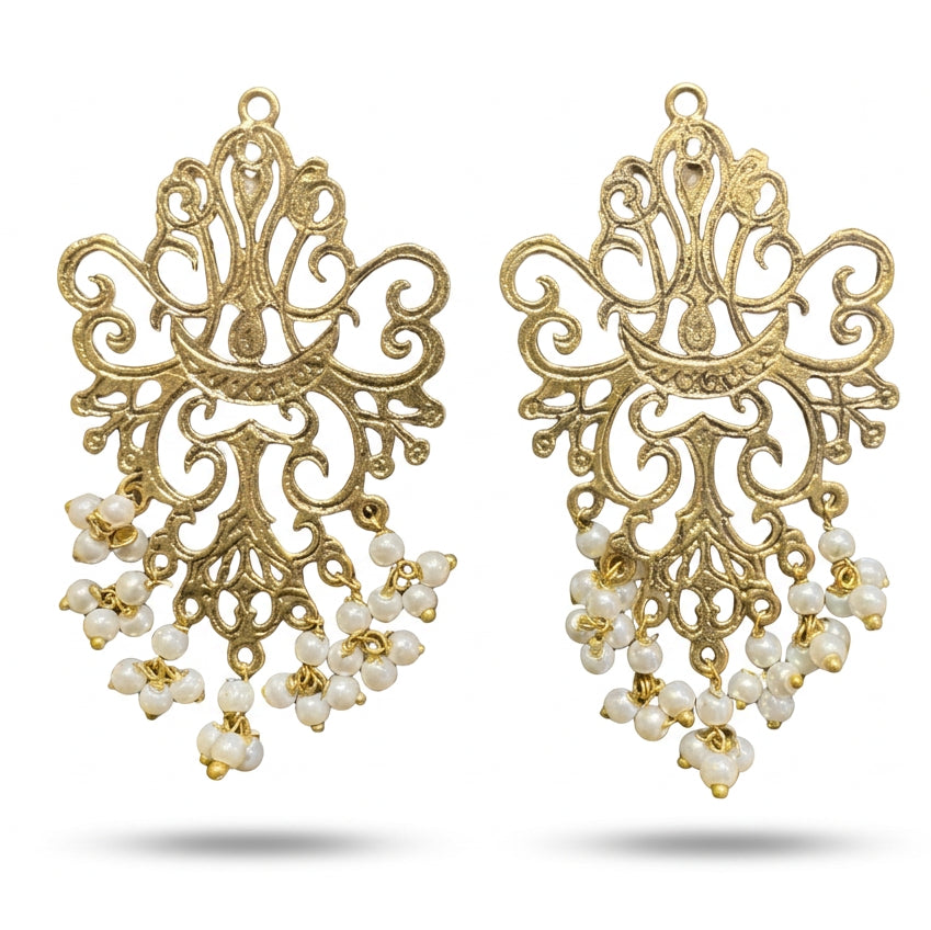 Filigree Gold and Pearl Drop Earrings