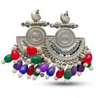 Oxidized Silver Multicolor Chandbali Earrings