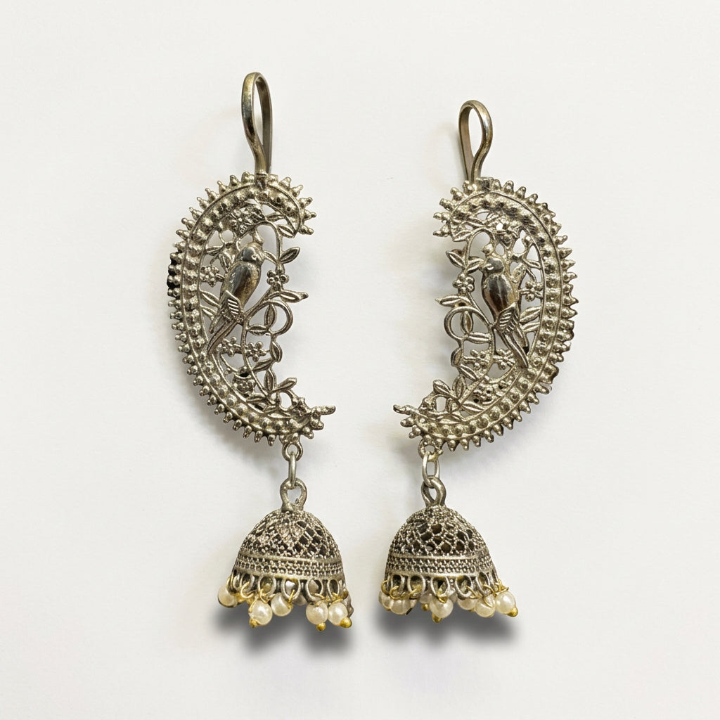 Mayur Chandbali Silver Earcuff Earrings