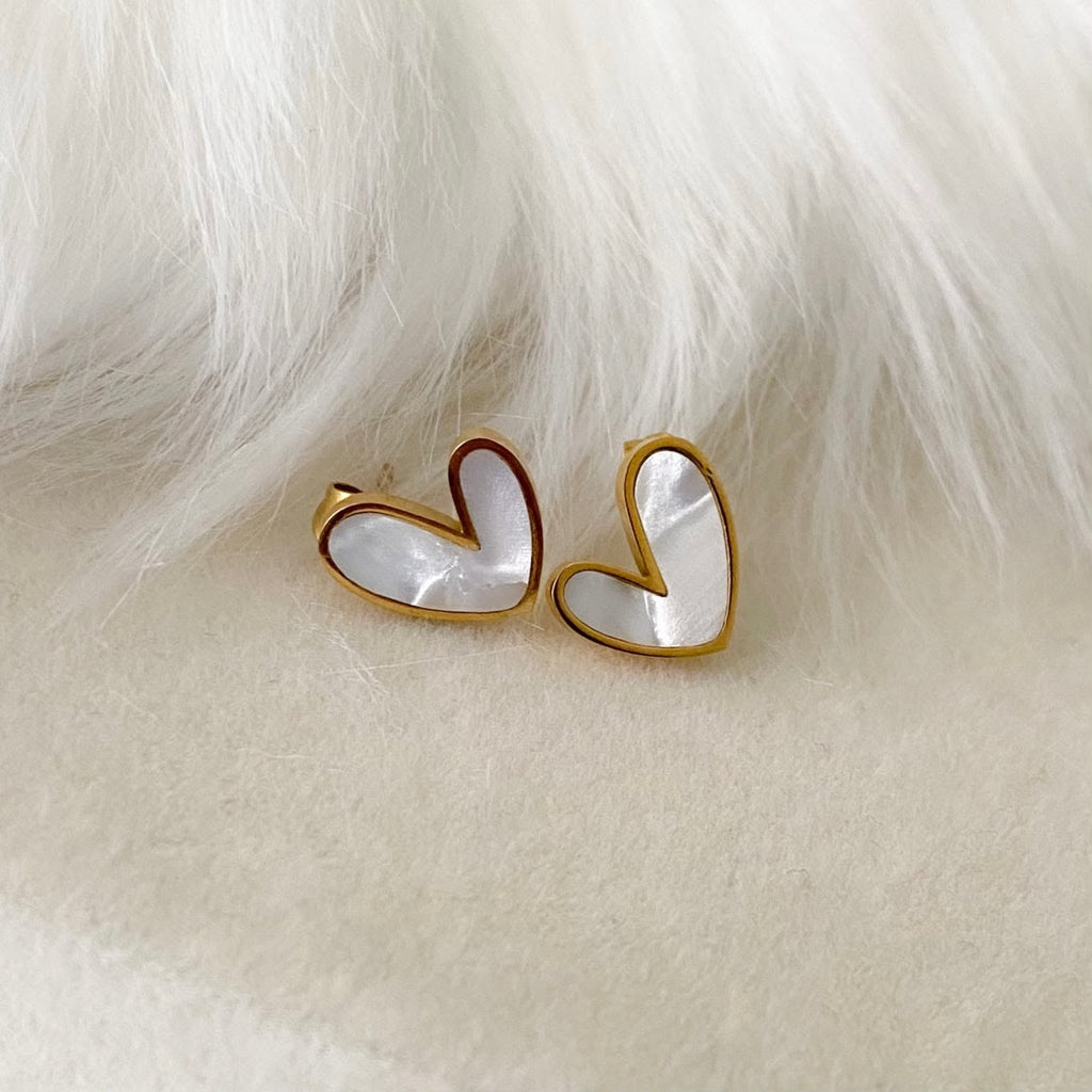 Black and White Heart design stud earrings
