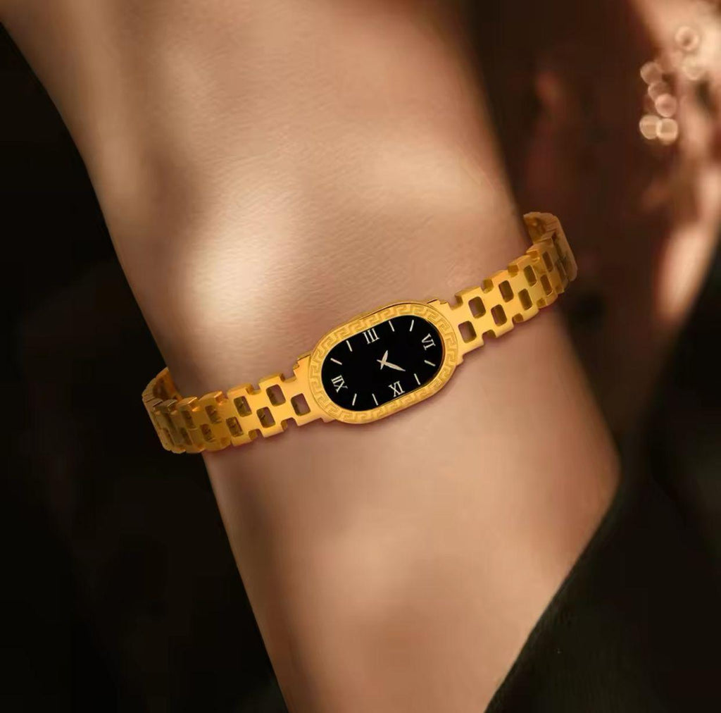 vintage-style gold-tone watch bangle