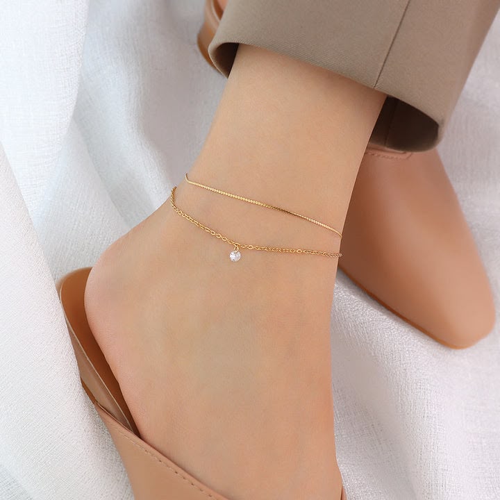 Stainless steel One stone zarcon anklet - Each