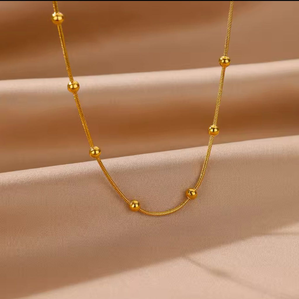 Minimal Gold Bead Necklace For Women