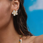 Stainless Steel Teardrop Studs & Sparkling Flower Design
