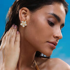 Stainless Steel Teardrop Studs & Sparkling Flower Design