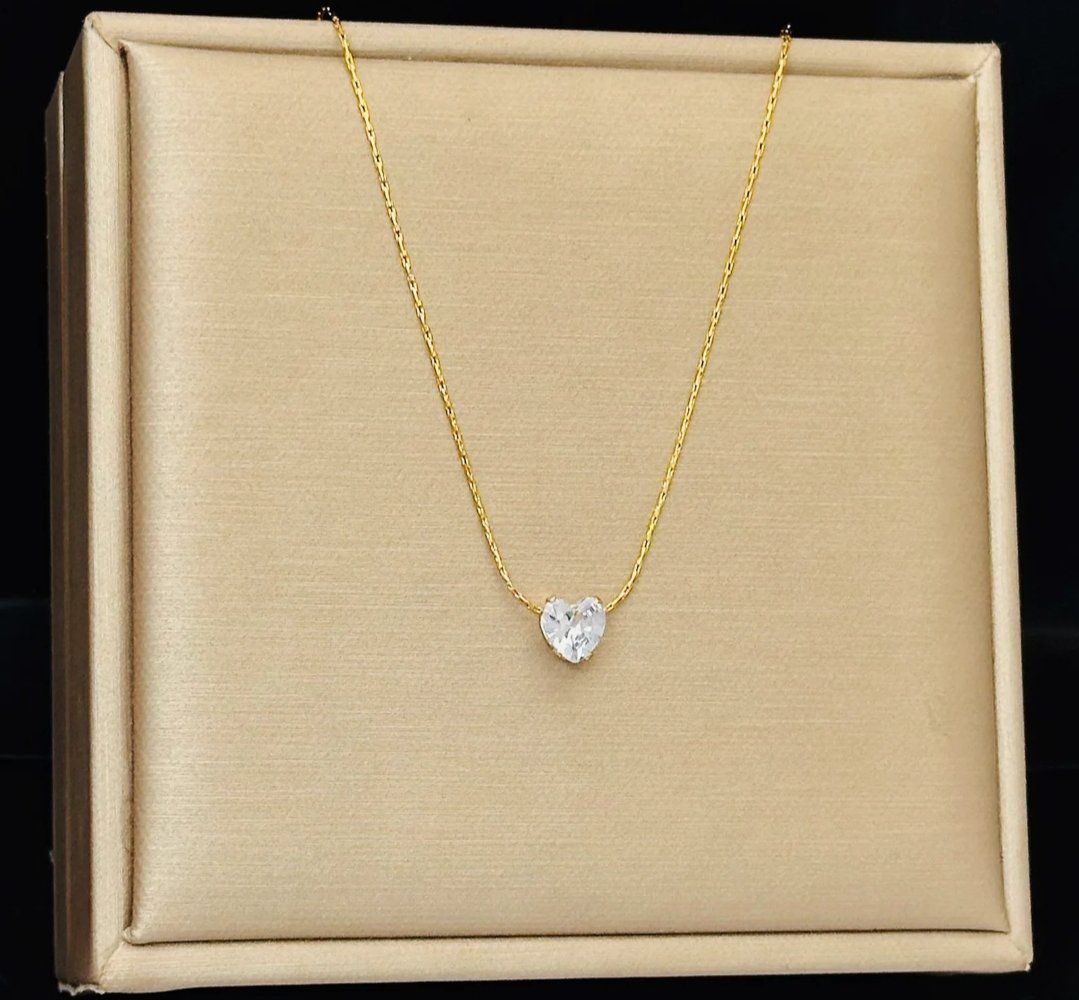 Diamond Heart Pendant Necklace - Stainless Steel