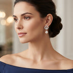 Geometric Drop Earrings Featuring A Hanging White Pearl