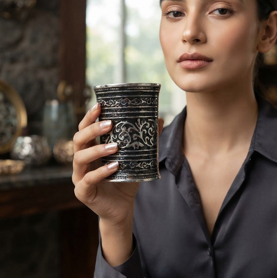 A Set of Six Wide, Antique-Style Oxidized Metal Cuff Bracelets