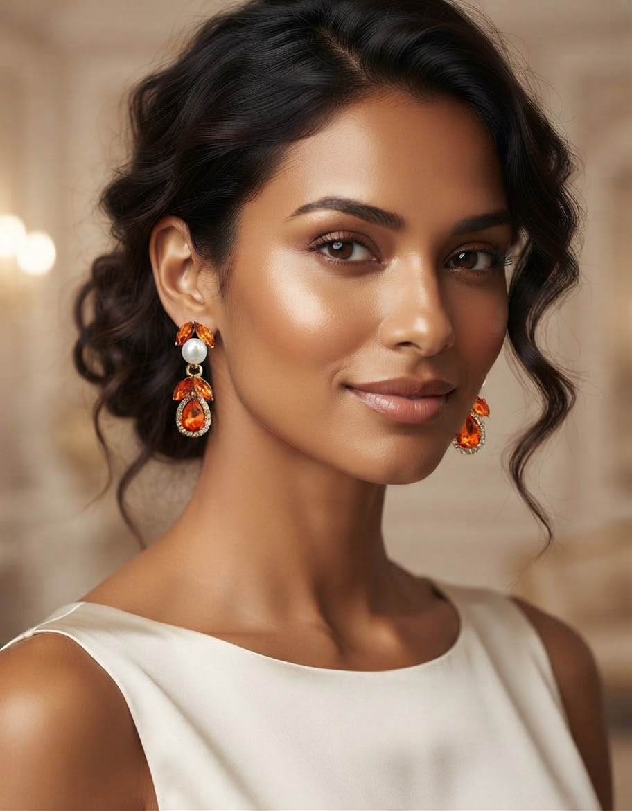Vibrant Orange Teardrop Crystals, A White Pearl