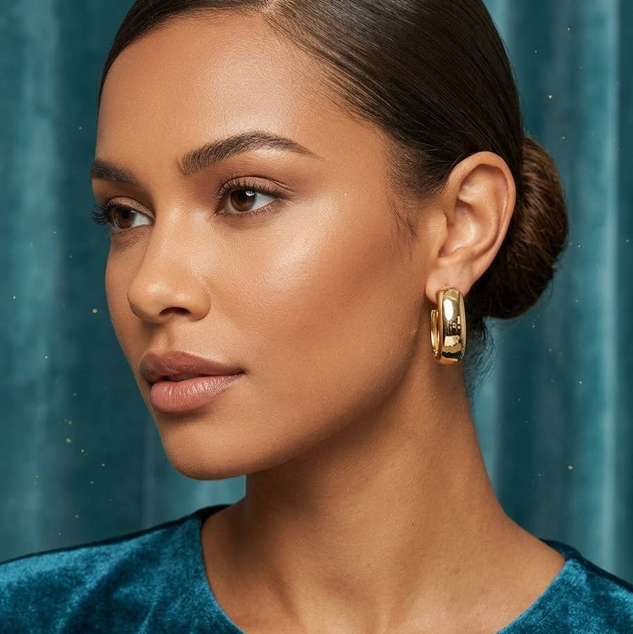 Flat Huggie Hoops Earrings, Gold Flat Hoop