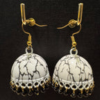 Black And White Crackle-Pattern Enamel Jhumka