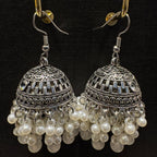 Silver Jhumka Earrings with Pearl Droplets