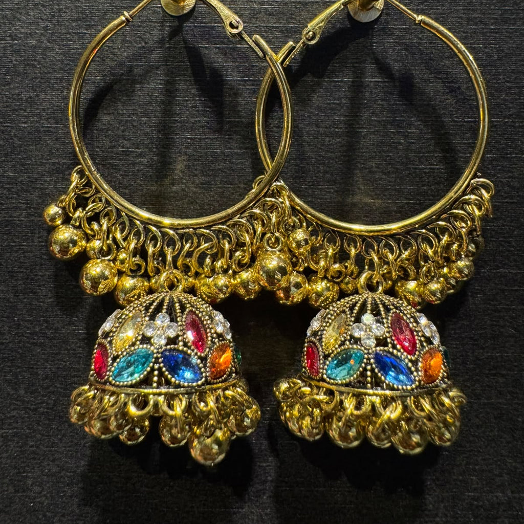 Gold-Plated Alloy Hoop Jhumka Earrings
