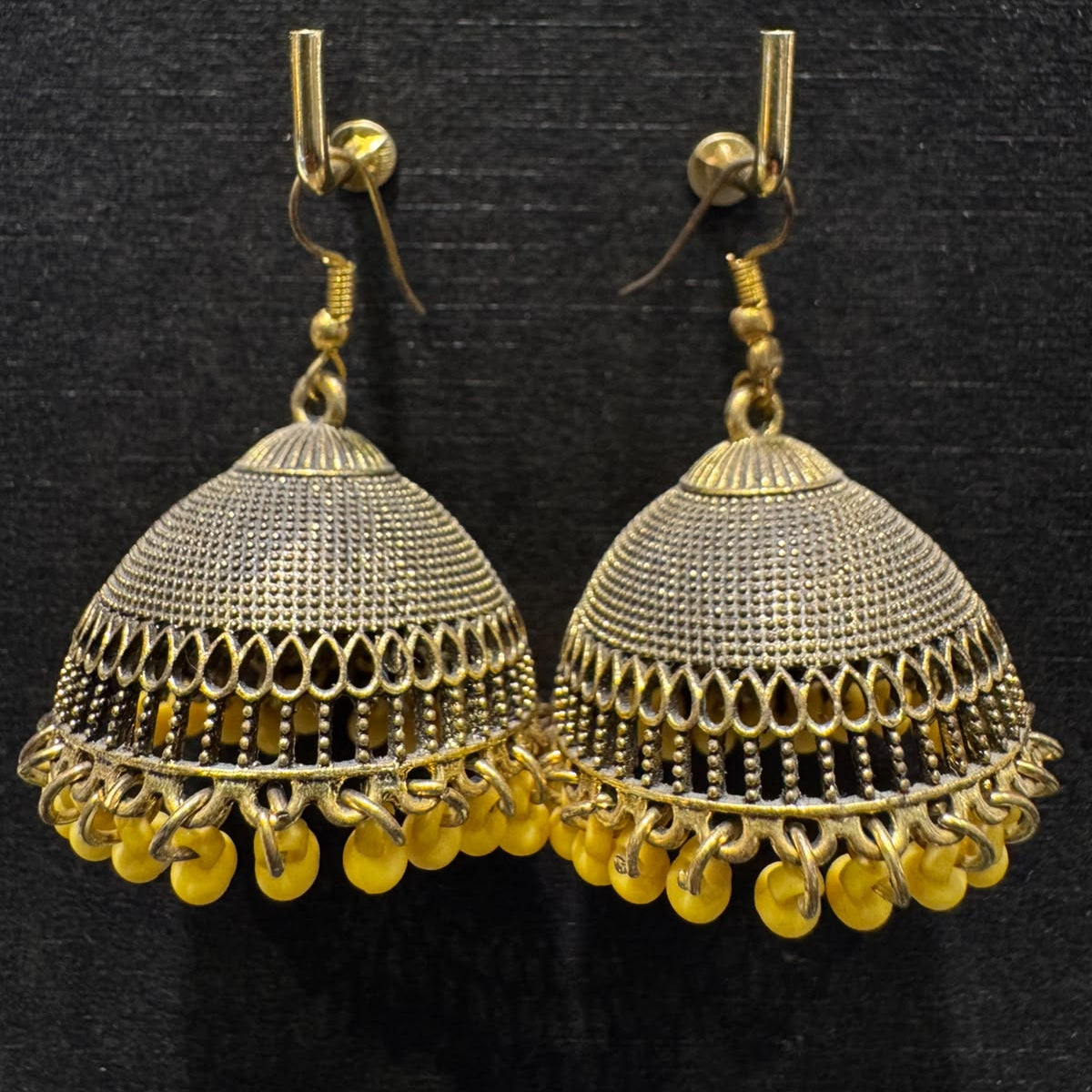 Vintage Gold & Yellow Beaded Jhumkis