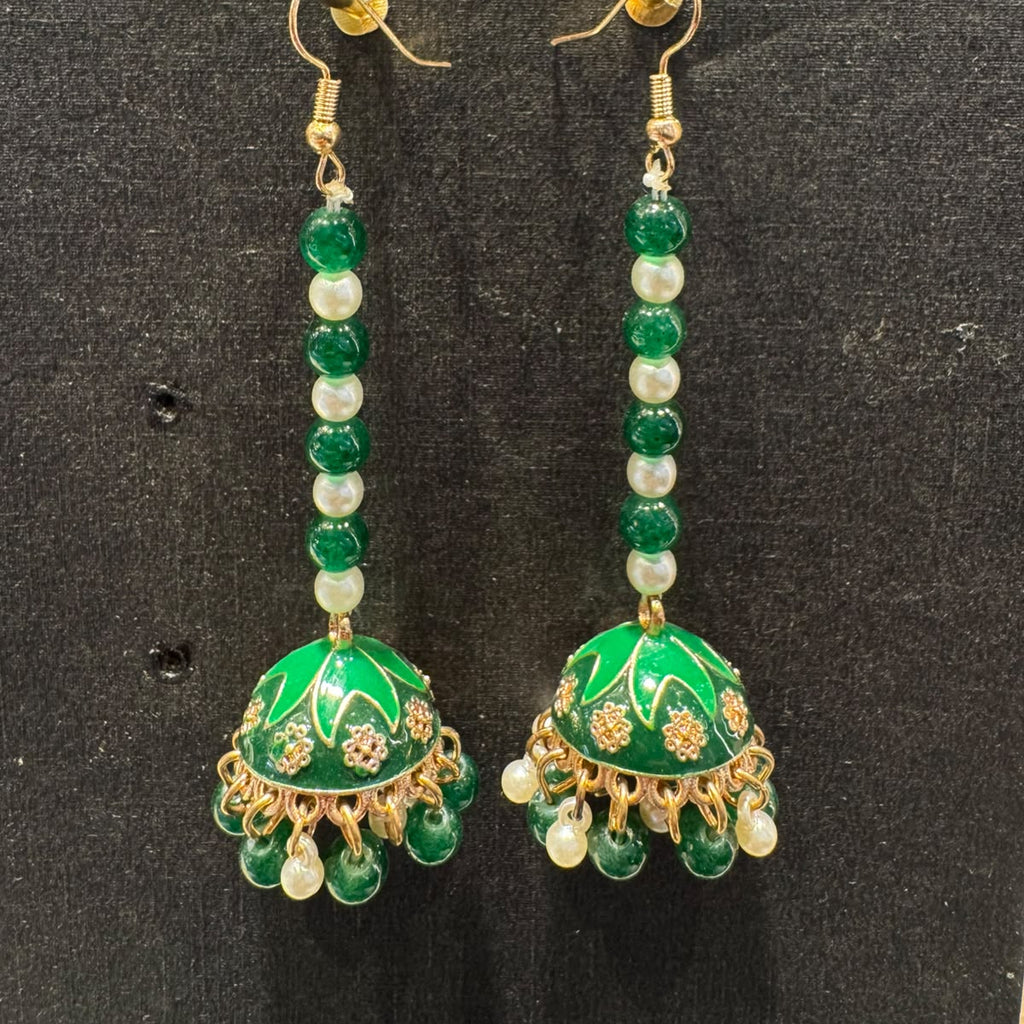 Meenakari Enamel Long Beaded Jhumka