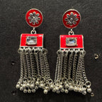 Scarlet Bloom Tribal Chain Earrings