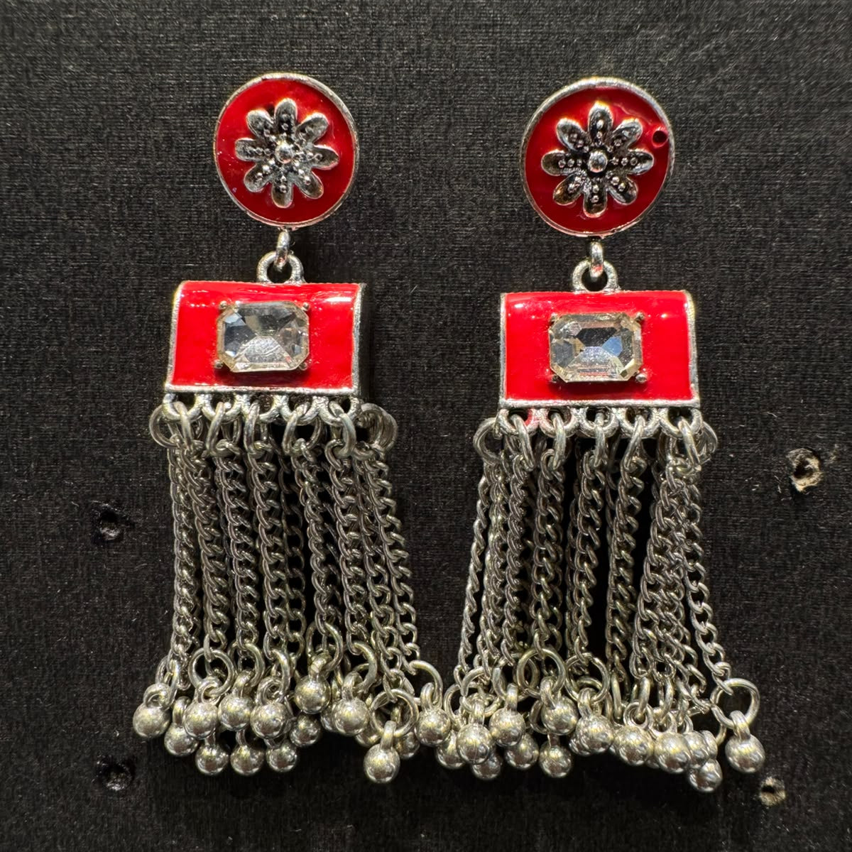 Scarlet Bloom Tribal Chain Earrings