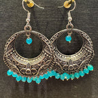Silver Oxidised Blue Pearl Chandbalis