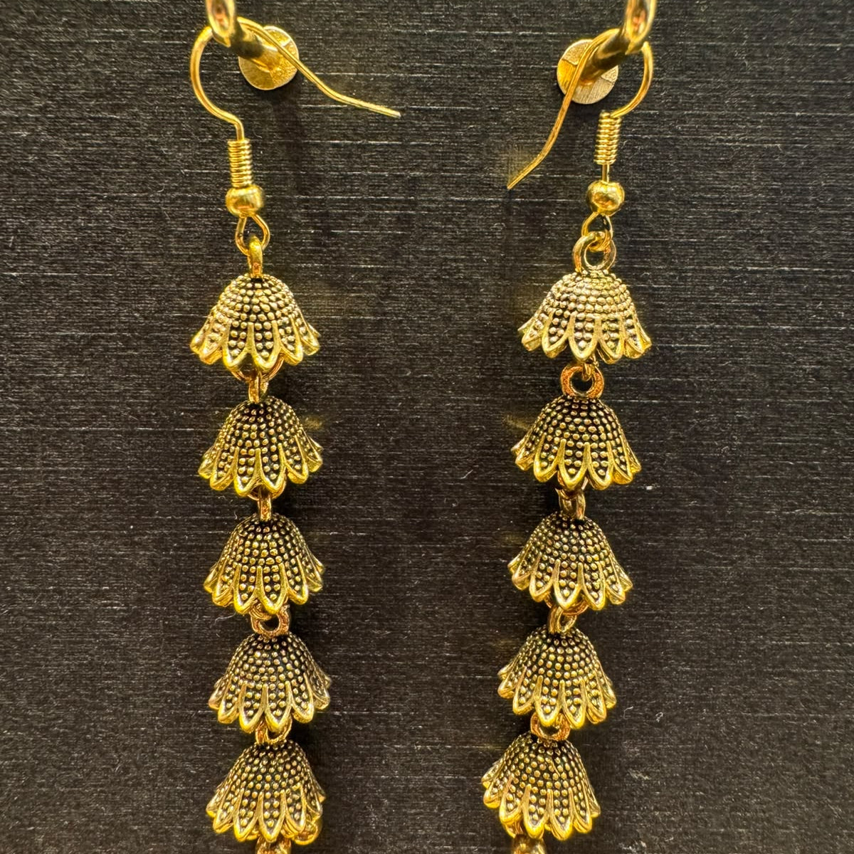 Traditional Long, Multi-Layered Golden Jhumka