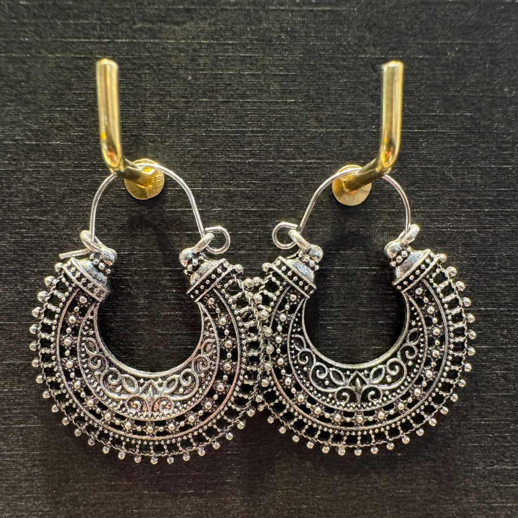 Intricate Metallic Heritage Hoop Jhumka