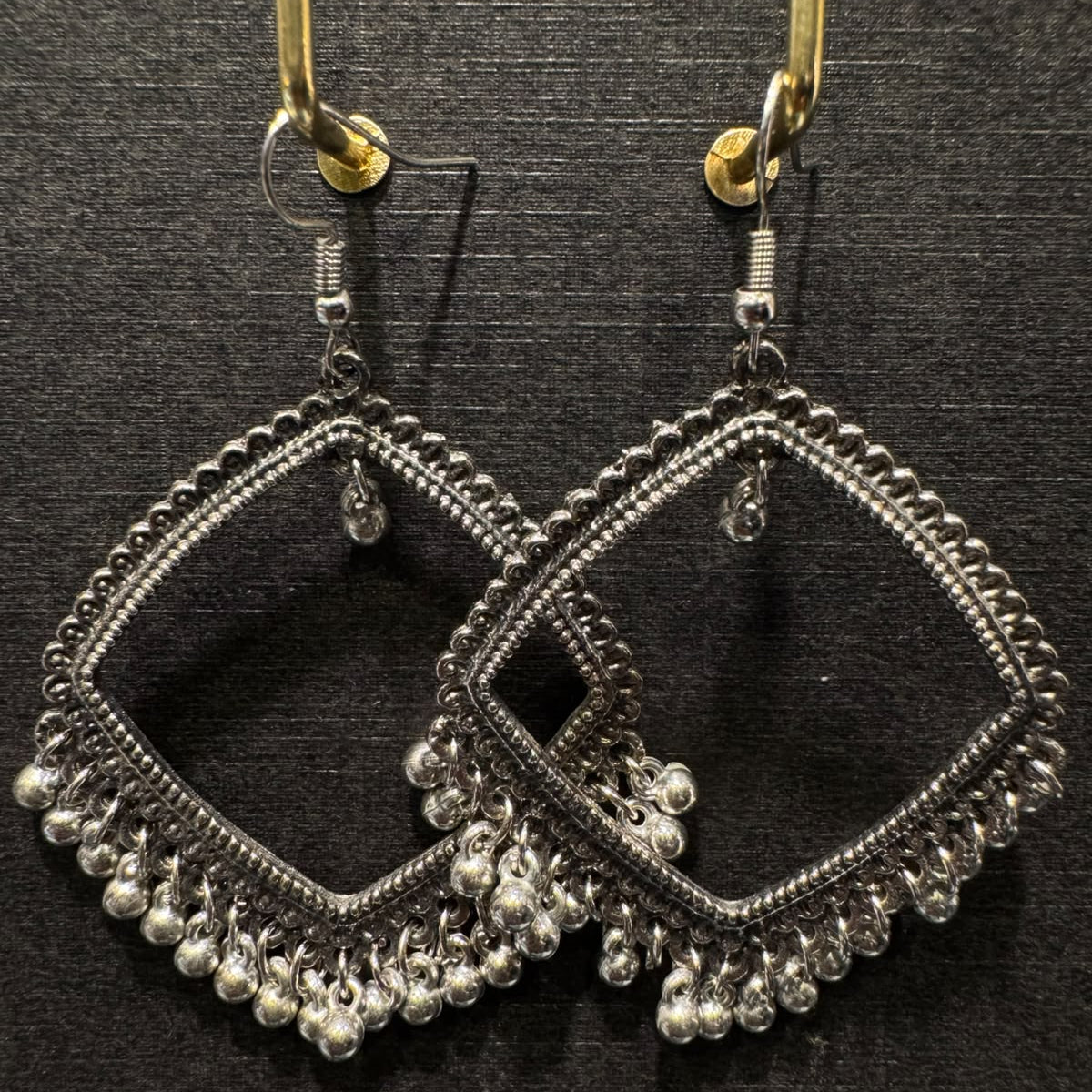oxidized silver rhombus (kite-shaped) jhumka