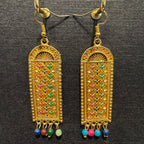 Gold-Plated Rectangular Long Dangler Earrings