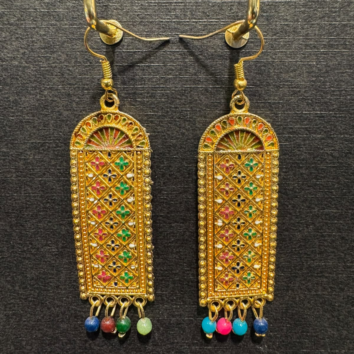 Gold-Plated Rectangular Long Dangler Earrings