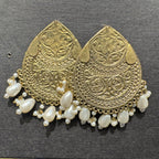 Antique-Style Gold-Finish Oversized Mughlai Drop Jhumka