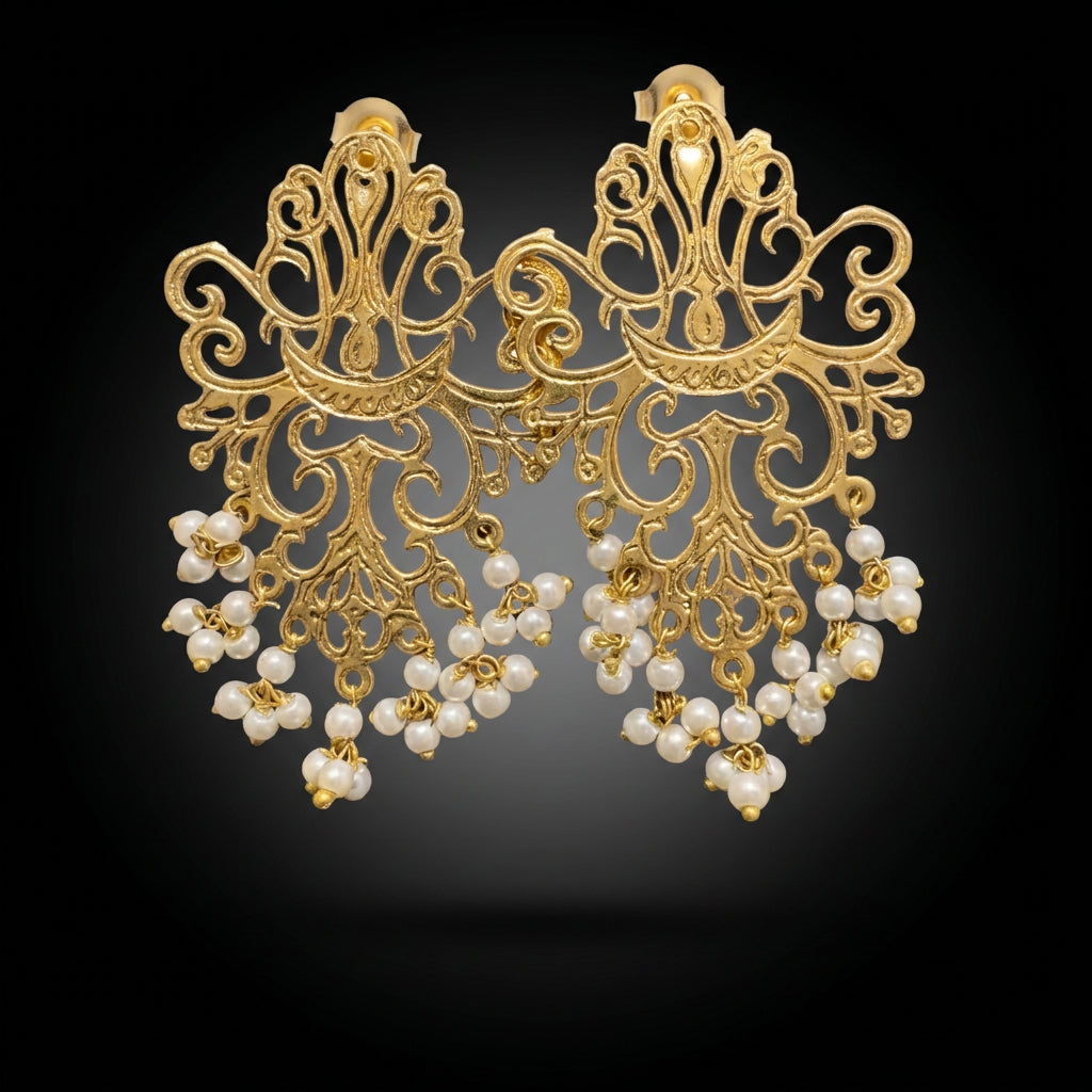 Filigree Gold and Pearl Drop Earrings