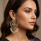 Filigree Gold and Pearl Drop Earrings