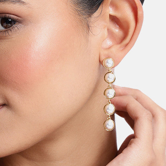 long circular pearl drop earrings For Women