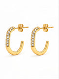 Partial Pavé Zirconia Oval Hoop Earrings