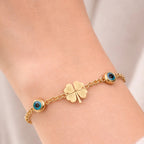 Four Leaf Clover & Evil Eye Charm Bracelet
