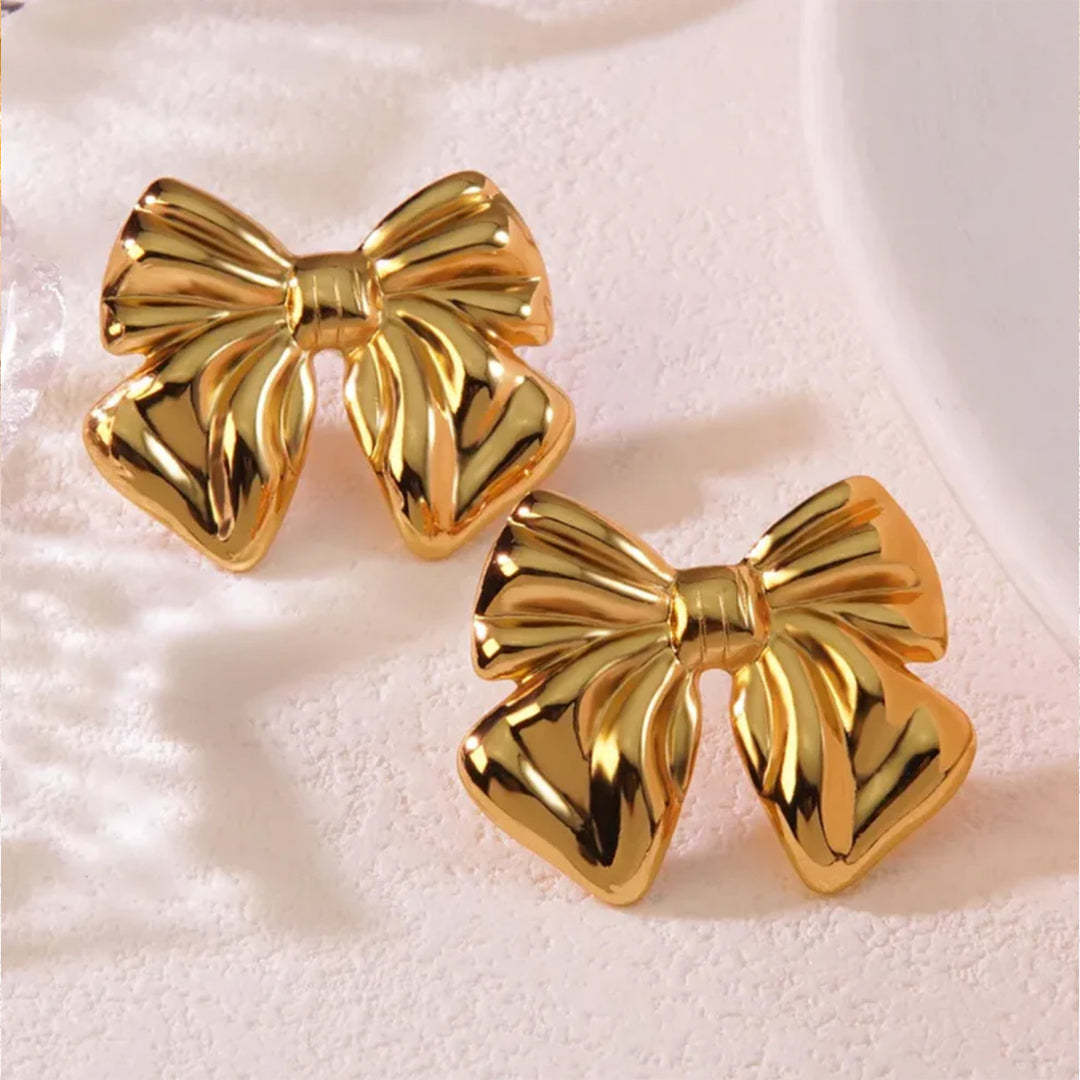 minimalist gold-plated bow stud earrings