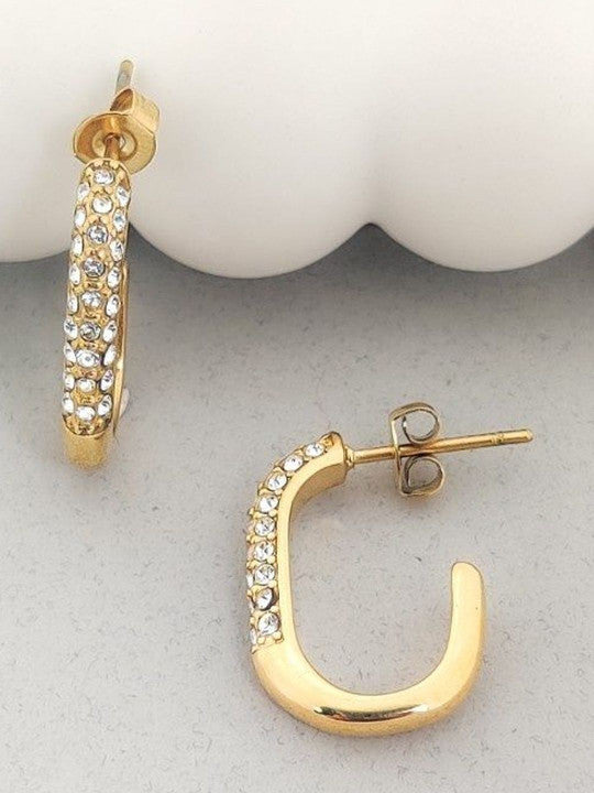 Partial Pavé Zirconia Oval Hoop Earrings