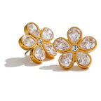 Stainless Steel Teardrop Studs & Sparkling Flower Design