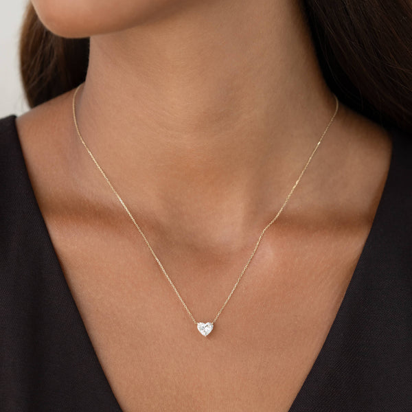 Diamond Heart Pendant Necklace - Stainless Steel