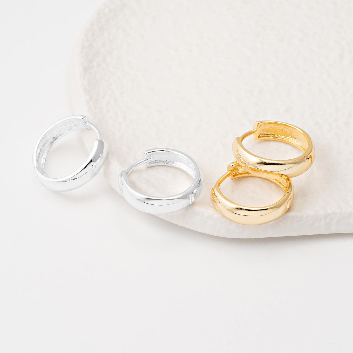Flat Huggie Hoops Earrings, Gold Flat Hoop