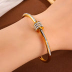 stainless steel rhinestone-studded bangle bracelet