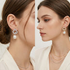 Geometric Drop Earrings Featuring A Hanging White Pearl