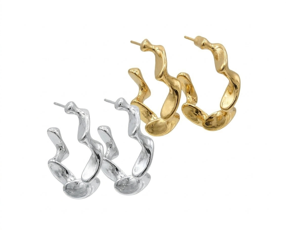 Brand Chunky Irregular Textured Hoop Earrings