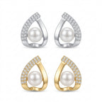 Triangle Pearl and Cubic Zirconia Stud Earrings