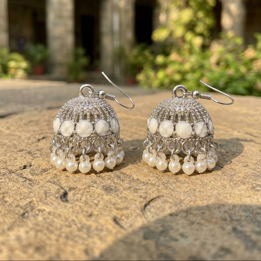 Oxidized Silver Jhumka Earrings