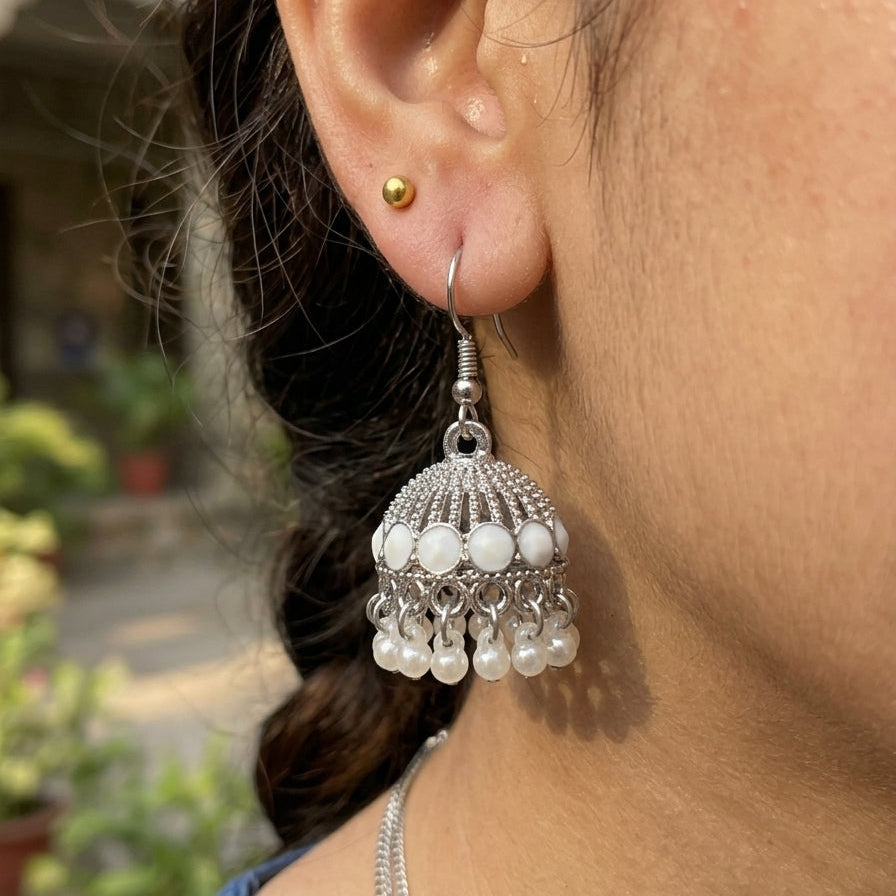 Oxidized Silver Jhumka Earrings